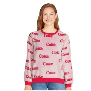 Coca Cola Licensed Graphics Junior’s Red Pullover Fleece Sweater Size Medium